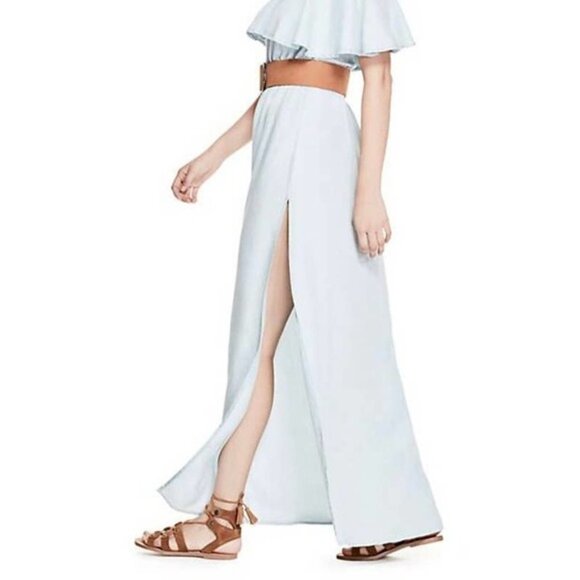 NWT GUESS Chambray One-Shoulder Maxi Dress Sz Small Sky Wash - Picture 3 of 5